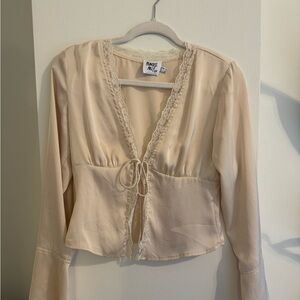 Princess Polly Cream Satin, Lace Trim, Tie Front Blouse